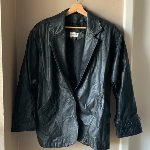 CEDARS Black Genuine Leather Womens 80’s Oversized Jacket - Picture 2 of 7
